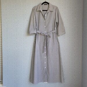 Emery Rose Large Maxi Dress Belted Striped‎ 100% Cotton Nautical Lagenlook